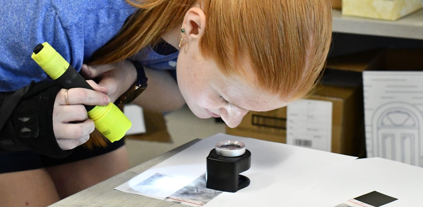 Criminal Justice student studying fingerprints